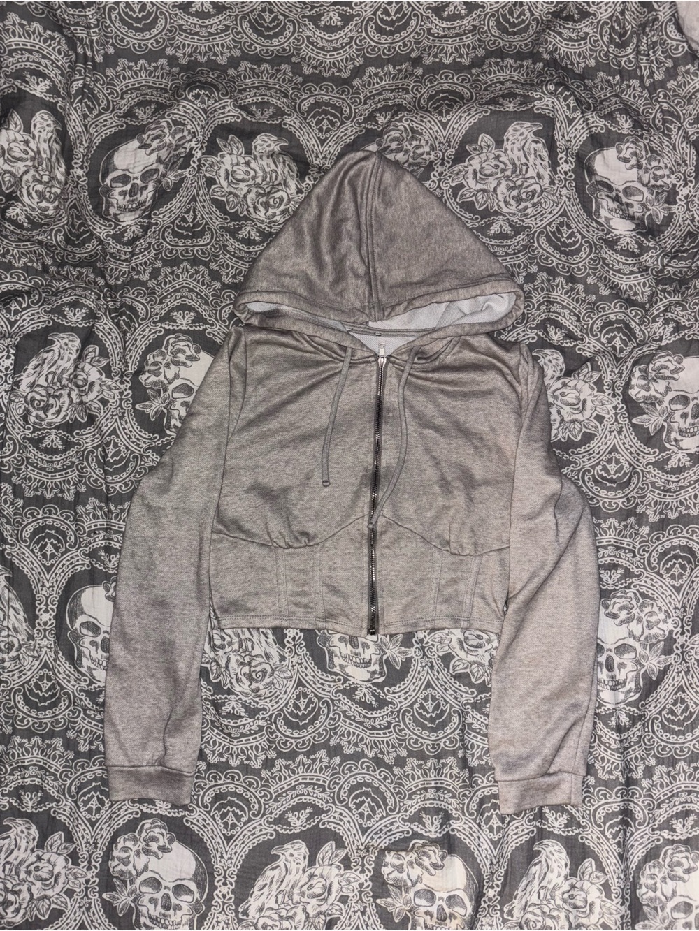 Cropped Gray Zip-Up Hoodie